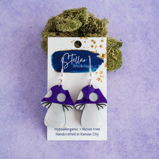 Purple Pearl Mushroom Layered Acrylic Dangles