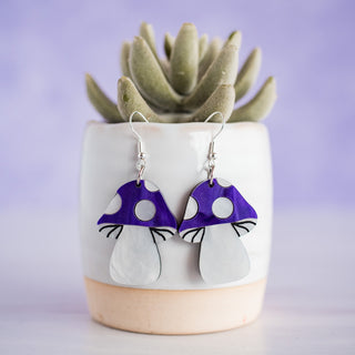 Purple Pearl Mushroom Layered Acrylic Dangles 2