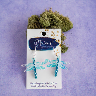 Teal Glitter Holographic Dragonfly Dangles