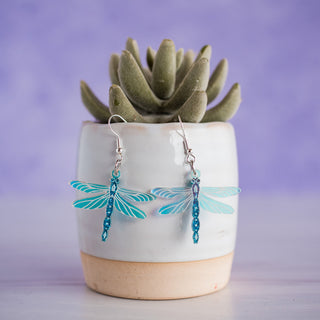 Teal Glitter Holographic Dragonfly Dangles 2