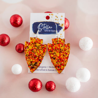 Large Red & Gold Confetti Arrowhead Dangles