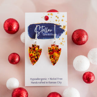 Petite Red & Gold Confetti Arrowhead Dangles