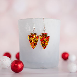 Petite Red & Gold Confetti Arrowhead Dangles