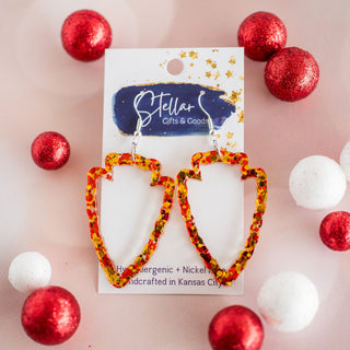 Large Red & Gold Confetti Cutout Arrowhead Dangles