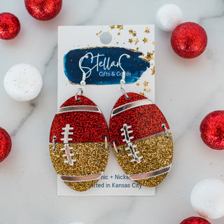 Red & Gold Glitter Football Split Dangles