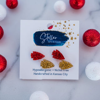 Red & Gold Glitter Arrowhead Studs 2 pack