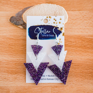 Purple & White Triple Triangle Drop Dangles