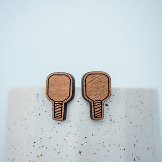 pickleball paddle wood stud earrings for sensitive ears
