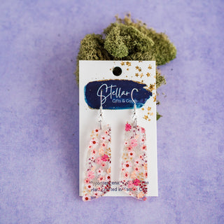 Pink Floral Asymmetrical Bar Dangles