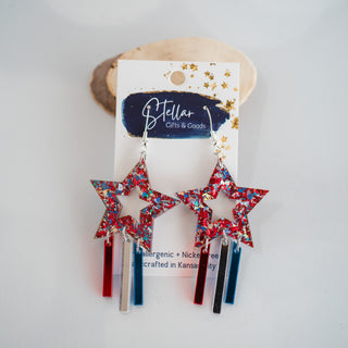 Americana Chunky Glitter Shooting Star Dangles