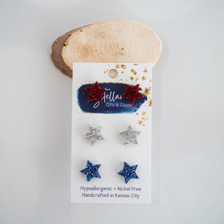 Americana Fine Glitter Star Studs