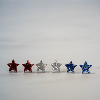 Americana Fine Glitter Star Studs