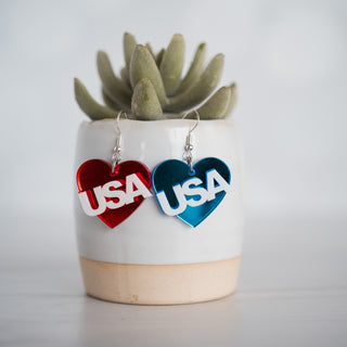 Americana Red & Blue Mirror USA Heart Dangles2