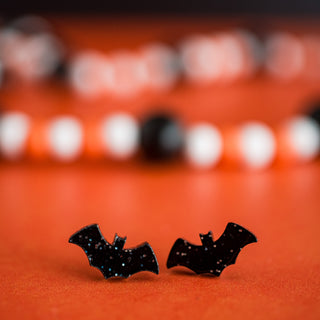 Black Glitter Bat Studs 2