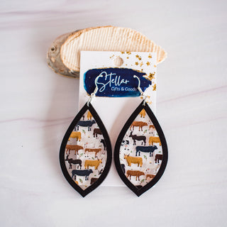 Cow Inset Teardrop Dangle Earrings