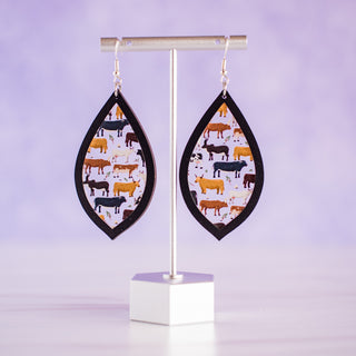 Cow Inset Teardrop Dangle Earrings 2