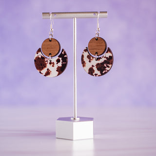 Cow Print Half Moon Wood Dangles 2