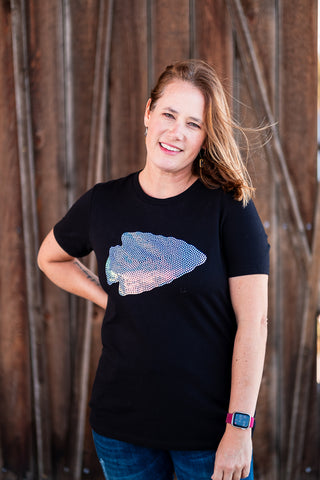 Holographic Spangled Arrowhead Women's Cut Black Tee