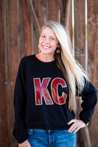 Red & Gold Spangled KC Women's Raglan Fleece Crop Sweatshirt