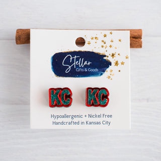 Teal Glitter & Red Mirror Double Layered KC Studs