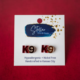 K9 Studs - Red & Gold Mirror