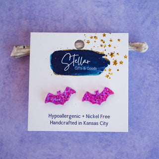 Purple Sparkle Bat Studs