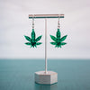 Green Mirror Acrylic Cannabis Leaf Dangle Earrings