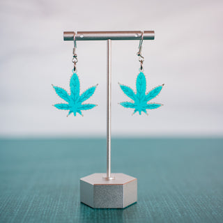 Holographic Cannabis Leaf Dangle Earrings