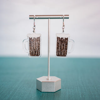 Dark Beer Stein Layered Dangle Earrings 2