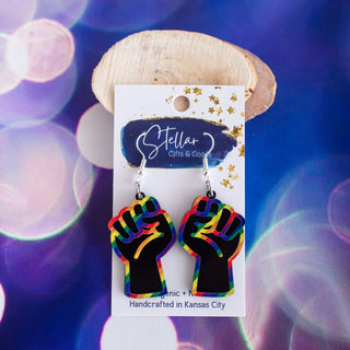 Diagonal Stripe Pride Black Resist Fist Dangles 3