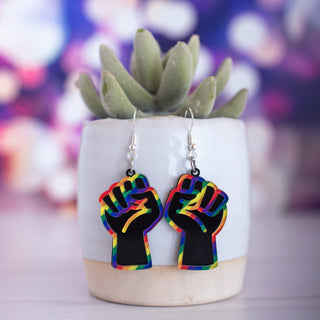 Diagonal Stripe Pride Black Resist Fist Dangles 4