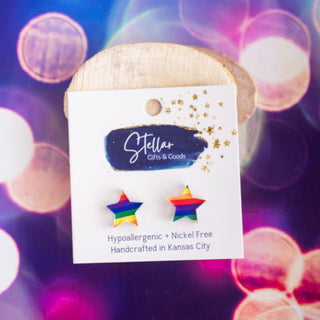 Diagonal Stripe Pride Star Studs