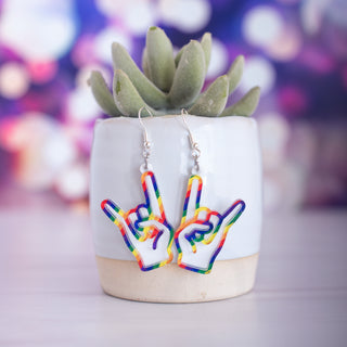 Diagonal Stripe Pride White Rock On Hand Sign Dangles 2