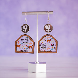 Farm Animal Barn Inset Dangle Earrings 2