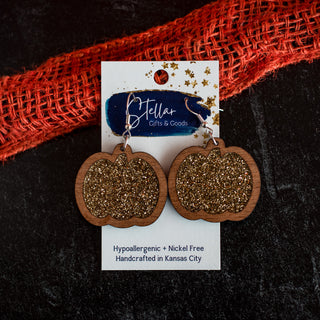 Gold Glitter Pumpkin Inset Dangles