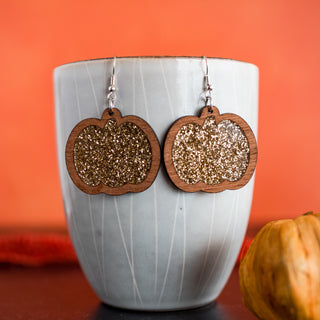 Gold Glitter Pumpkin Inset Dangles 2