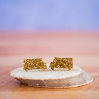 Gold Glitter School Bus Studs 2