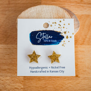 Gold Glitter Star Studs