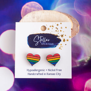 Hand Painted Rainbow Heart Pride Studs