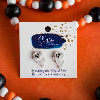 Hand Painted White Pearl Ghost Studs