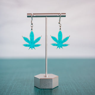 Holographic Cannabis Leaf Dangle Earrings 2