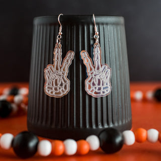 Holographic Skeleton Hand Peace Sign Dangles 2