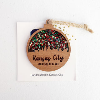 Kansas City Missouri Skyline Ornament - Holiday Cheer Glitter