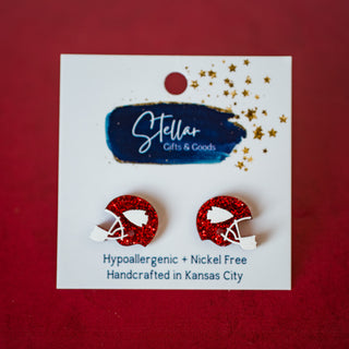 Helmet Stud Earrings Red Glitter