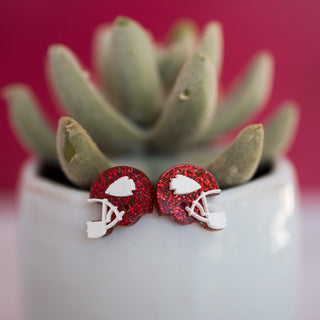 Helmet Stud Earrings Red Glitter