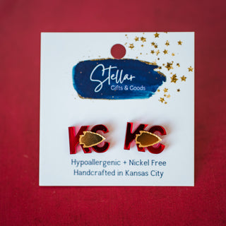 KC Arrowhead Stud Earrings Red & Gold Mirror