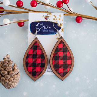 Medium Red Buffalo Check Teardrop Inset Dangles