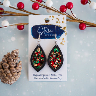 Petite Holiday Cheer Glitter Teardrop Inset Dangles