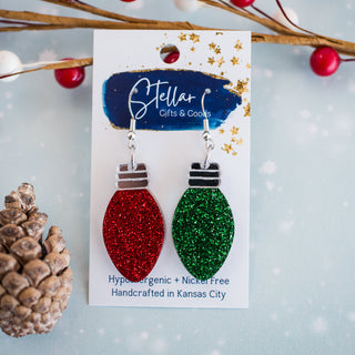 Red & Green Glitter Duo Christmas Light Dangles