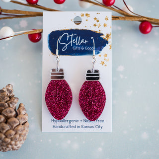 Pink Glitter Christmas Light Dangles